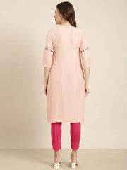 Women Straight Peach Striped Kurta-DF-1663-Peach