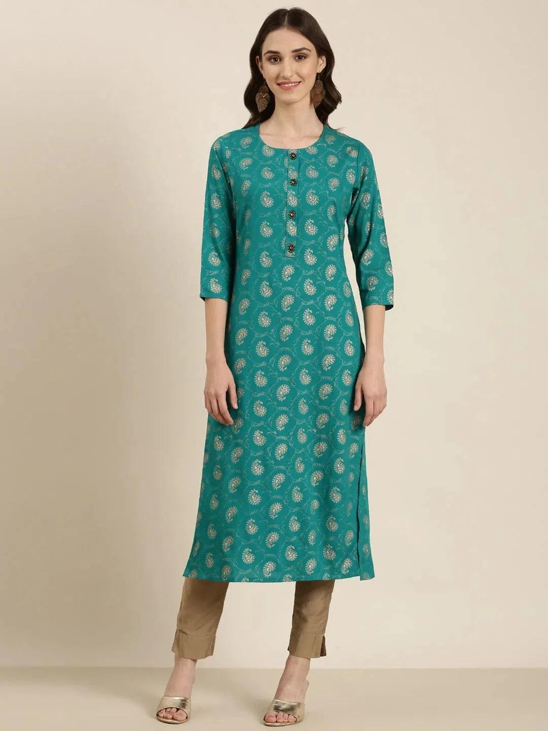 Teal Paisley Kurta: Stylish Cotton Indian Kurta for Women