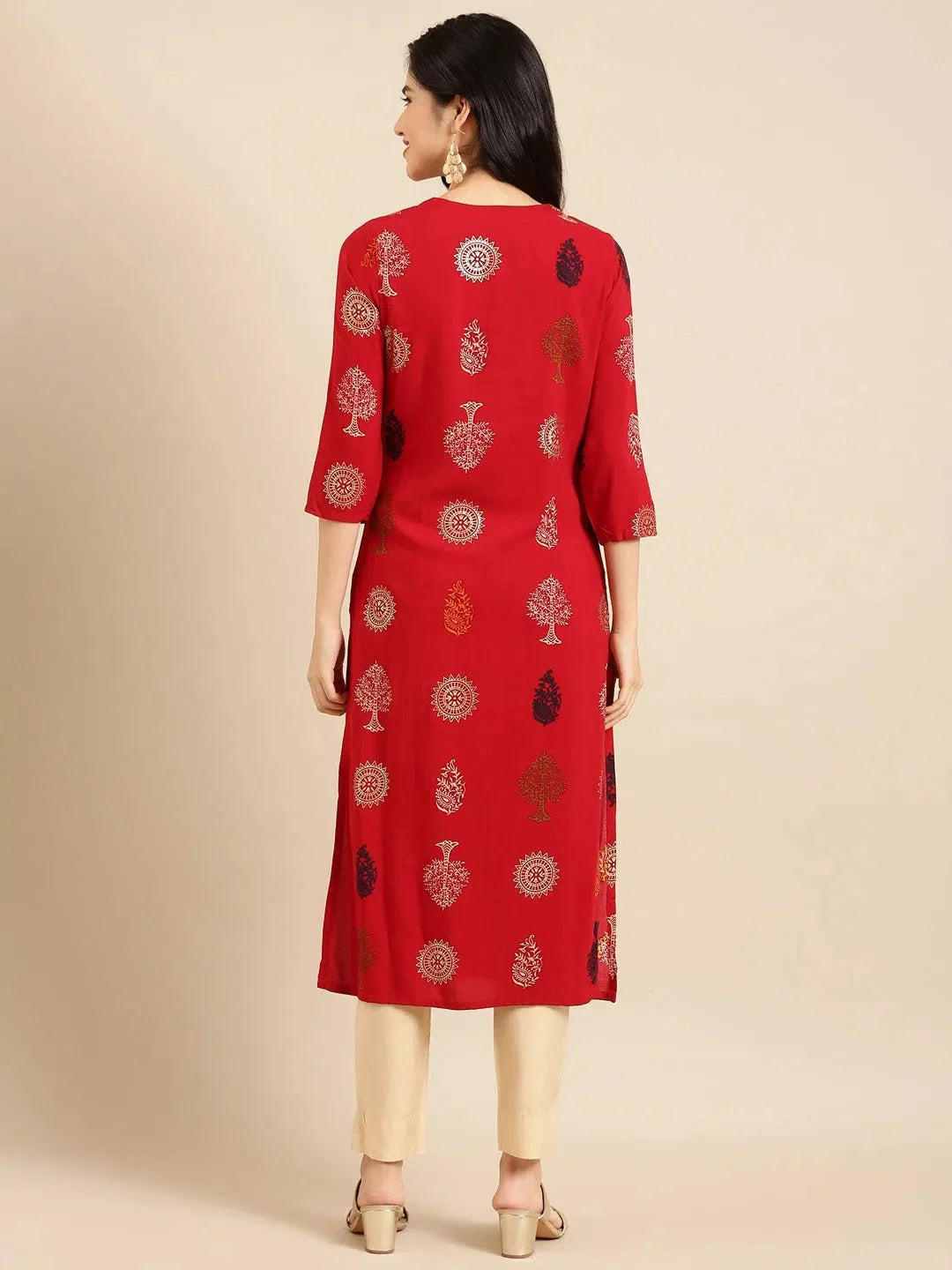 Elegant Red Embroidered Indian Kurta for Women - DesiQlo