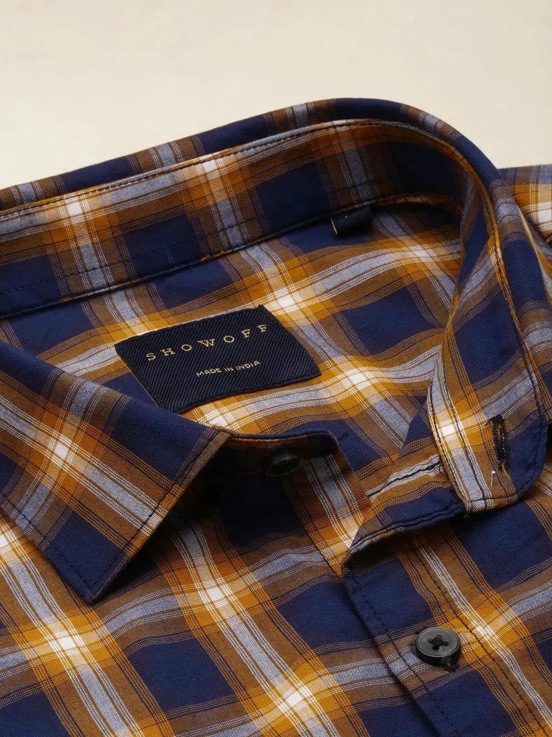 Navy Checked Cotton Mens Shirt | Casual & Stylish DesiQlo