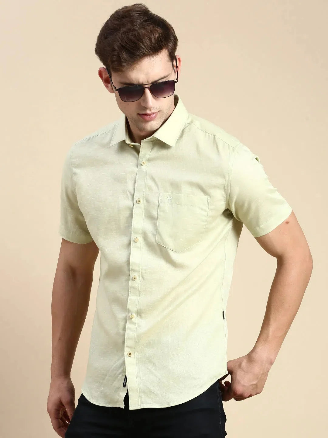 Green Solid Mens Shirt - Casual Cotton Shirt by DesiQlo