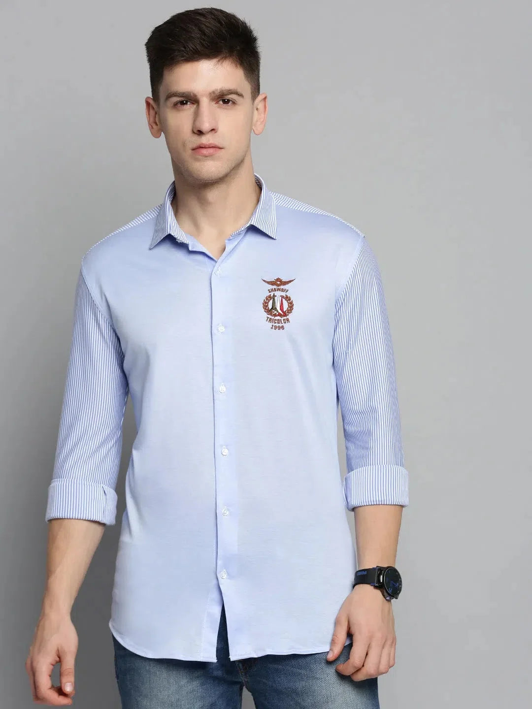 Blue Striped Mens Shirt - DesiQlo Cotton Casual Shirt