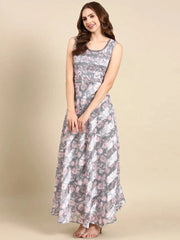 Women's Grey Floral Anarkali Kurta-SKC-950-Grey