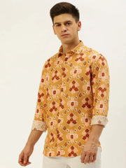 Men Yellow Printed Casual Shirt-REPLAYPRINTSLINEN-3454-Mustard