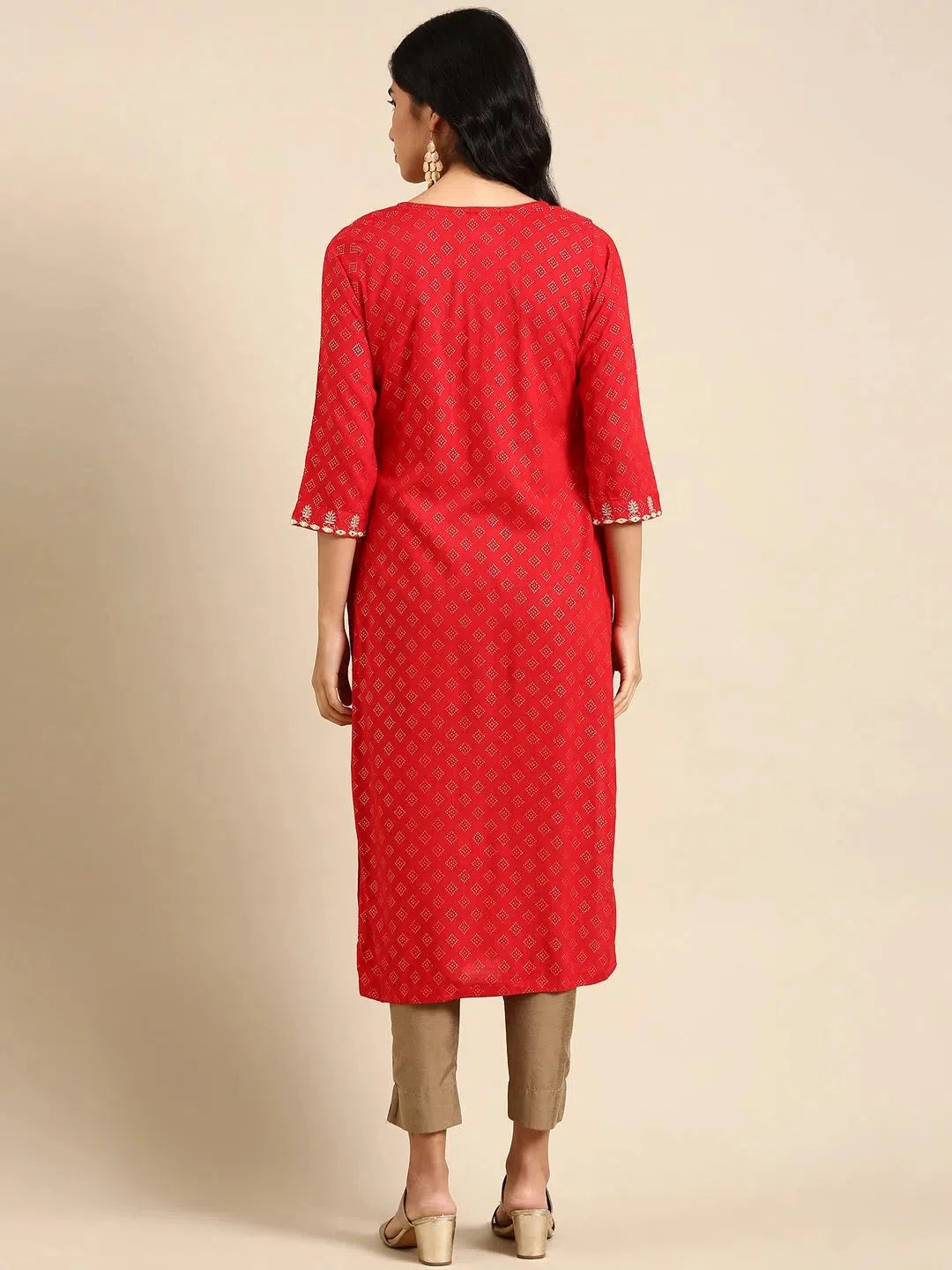 Red Embroidered Cotton Kurta | Indian Kurta Ladies Collection