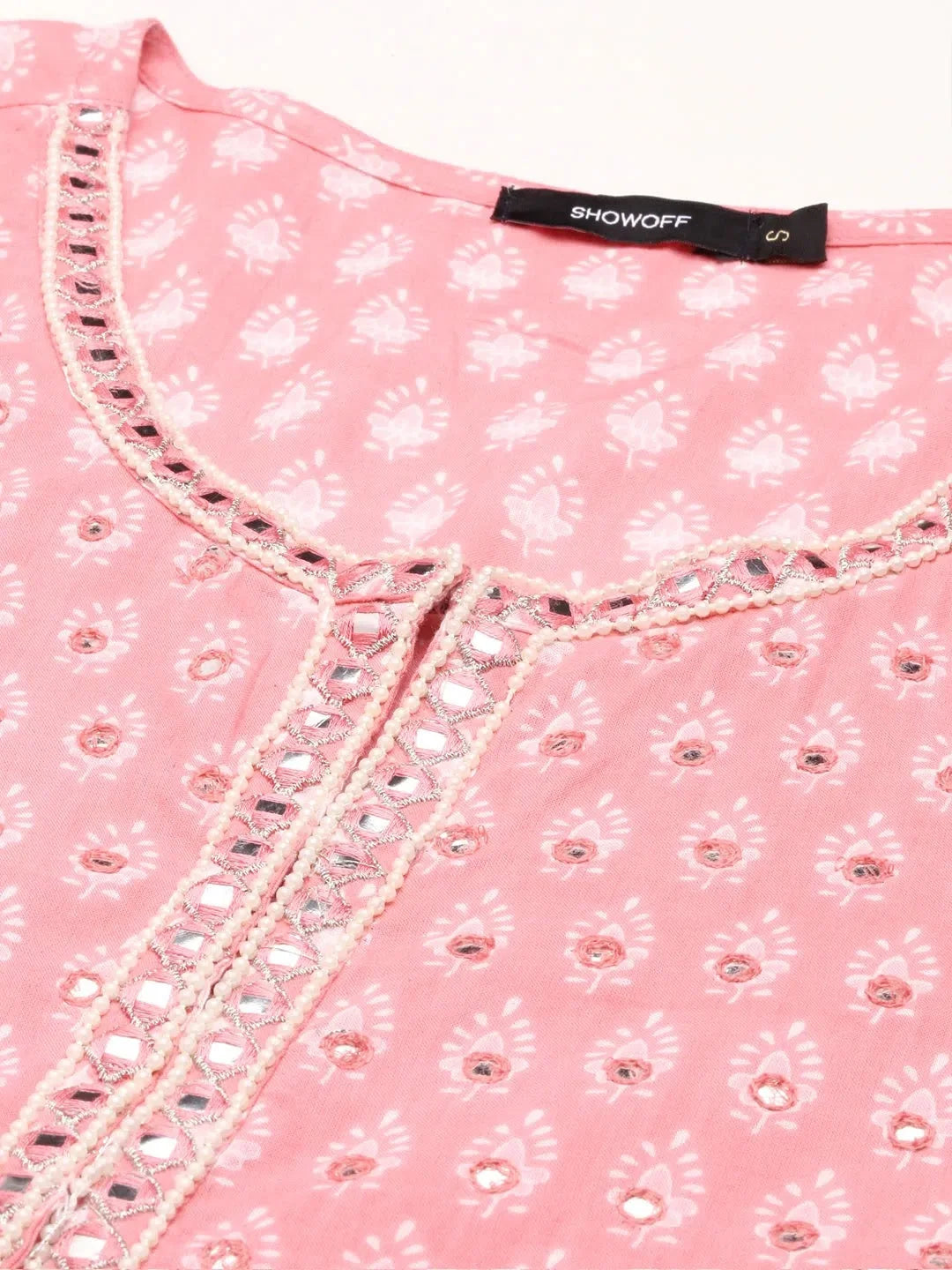 Pink Printed Cotton Anarkali Kurti | Women's Anarkali Dress