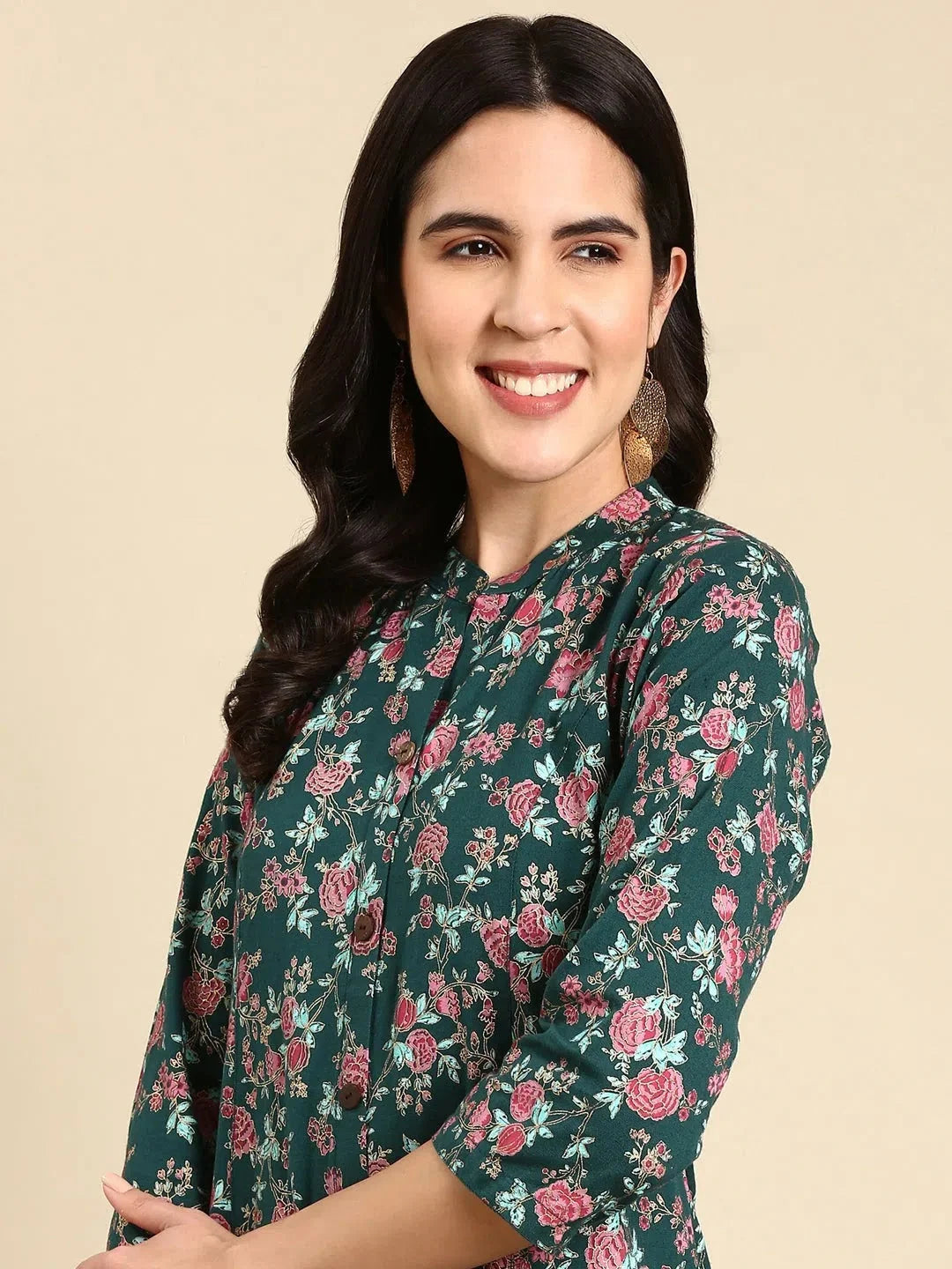 Teal Printed A-Line Kurta | Modern Indian Kurtis for Women