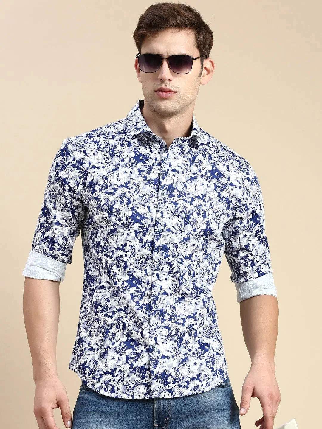 Men Blue Printed Casual Shirt-MONTREAL-0797-Blue