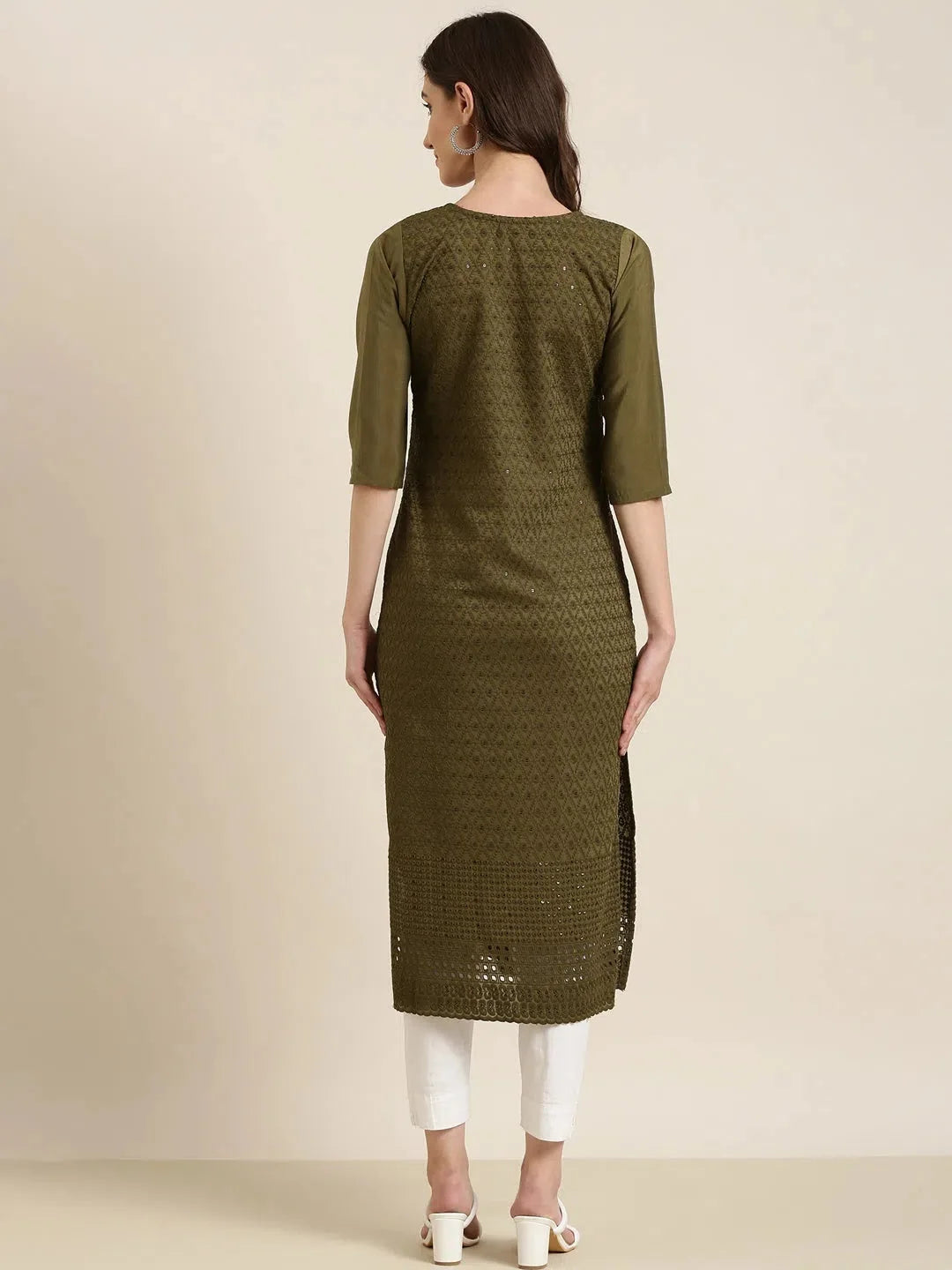 Olive Embellished Kurtas for Women | DesiQlo Indian Kurta