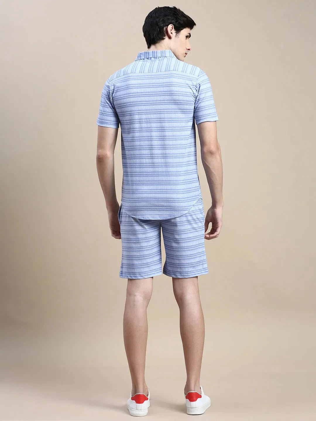 Men's Blue Checked Cotton Casual Co ord Set | Showoff