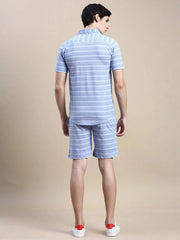 Men Blue Checked Casual Co ord Set-EX-698-Blue