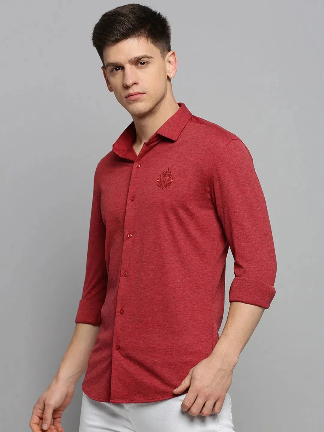 Red Solid Mens Shirt - Cotton Casual Shirt | DesiQlo