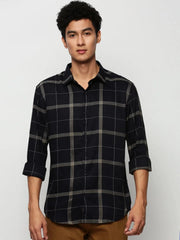 Men Navy Checked Casual Casual Shirts-TRUJETTWILL-5491-Navyblue