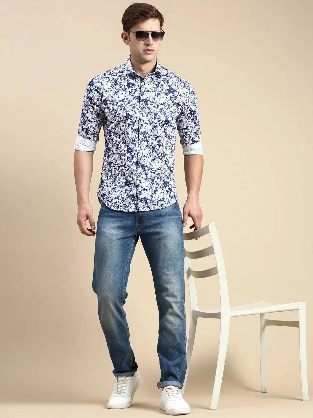 Trendy Blue Printed Mens Shirt - Casual Cotton Shirt | DesiQlo