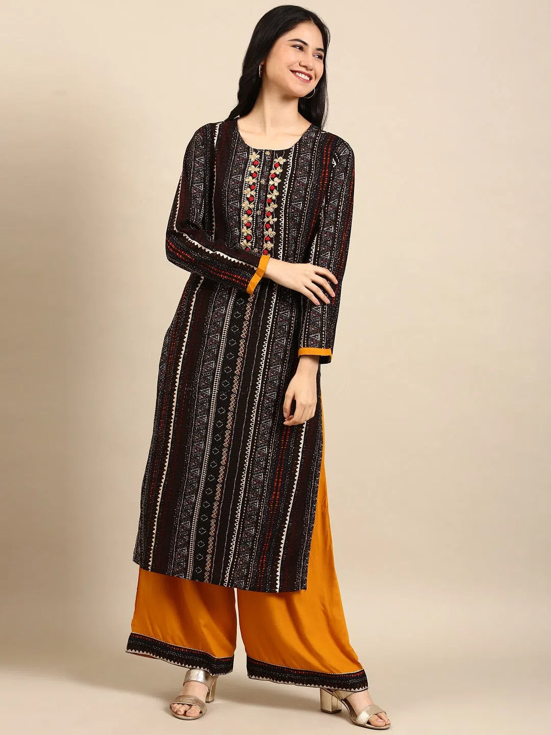 Black Printed Kurta Set | Women's Tribal Cotton Indian Kurta