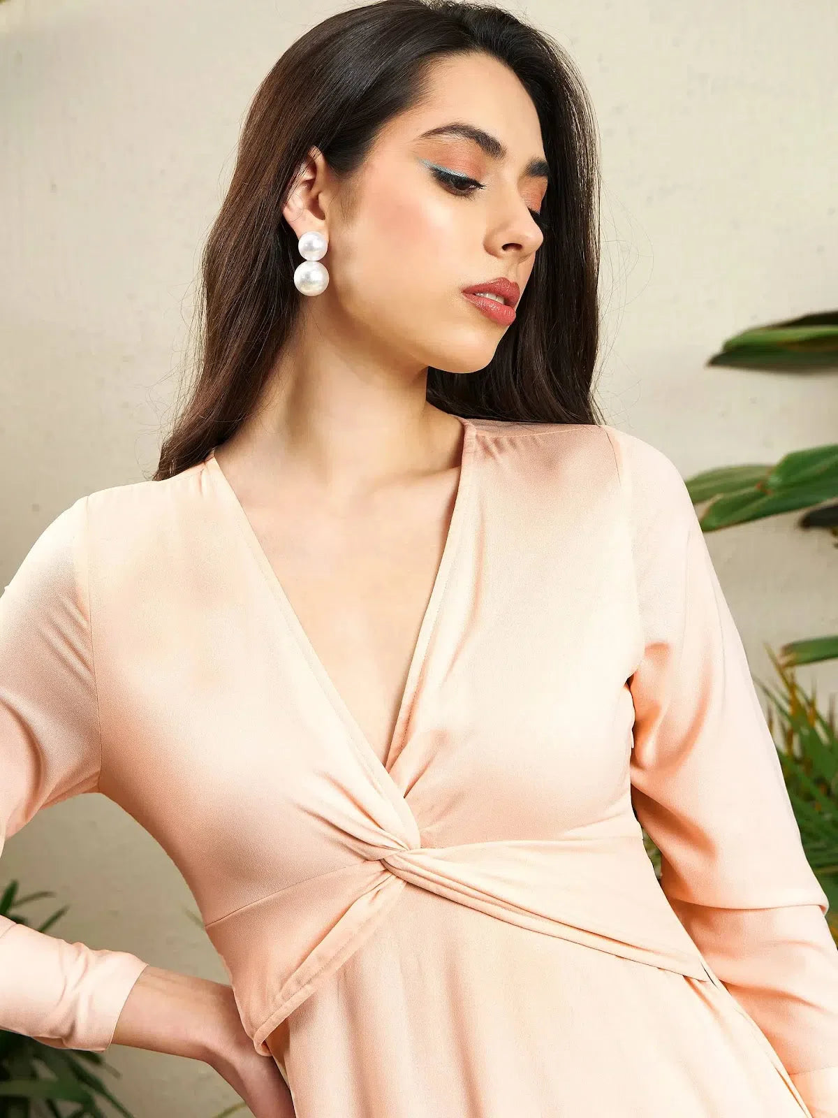 Nude Front Twisted Midi Dress - Women's Western Wear