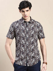 Men Navy Printed Casual Shirt-GEORGE-1649-Navyblue
