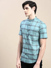 Men Green Checked Casual Shirt-AZARICHECKS-116-Seagreen