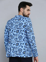 Men Blue Printed Blazer-SOBLZ-269-Blue