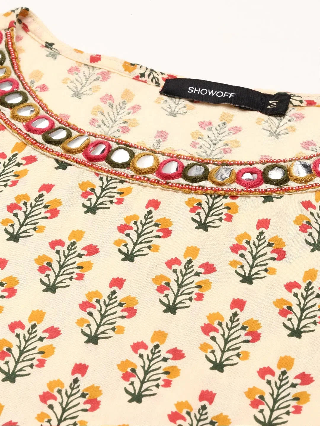 Beige Printed Anarkali Kurta - Women's Cotton Anarkali Dress