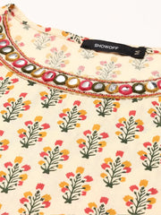 Women's Beige Printed Anarkali Kurta-BCSK-918-Beige