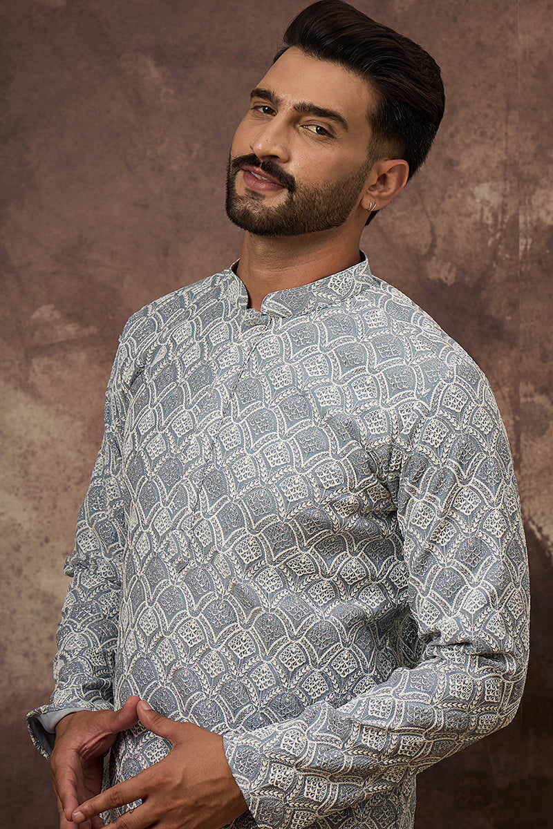 Blue Viscose Rayon Solid Embroidered Straight Kurta MKU1388 | DesiQlo