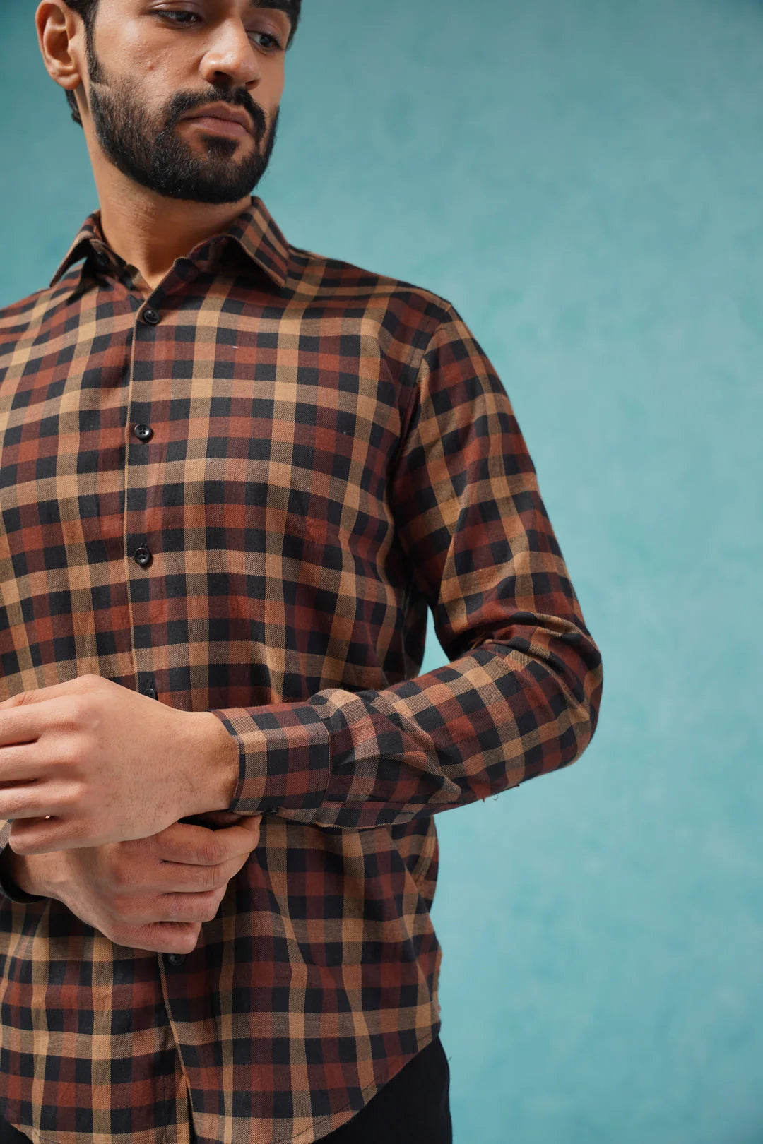Checked Cotton Mens Shirt - Stylish Formal Shirts SF-900Brown