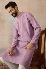 Lavender Jacquard Solid Embroidered Kurta MKU2466