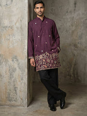 Japanese Fabric Embroidered Kurta with Korean Pants ( 65KP PJ11B 5597Purple ) [FF] [A-1-2-3-4]