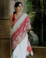 Cotton Blend Saree for Women - White | MLWSHSA8971WHT
