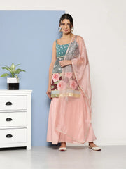 Women's Green & Pink Floral Printed Gotta Patti Sharara Set With Dupatta-AHTUDUSH-COMBO-609-ICH