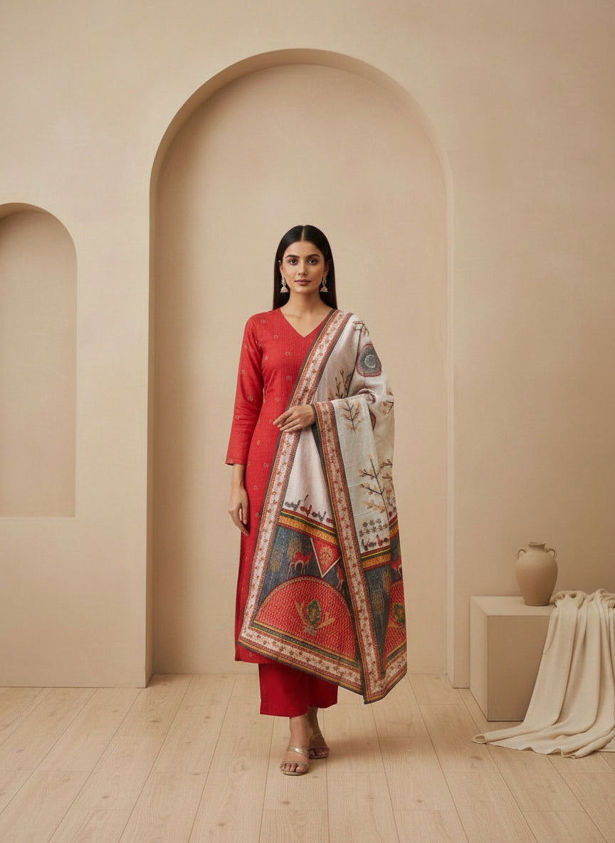 Cotton Blend Kurta Set for Women - Red | MLWSHKS9302RED | DesiQlo