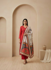 Cotton Blend Kurta Set for Women - Red | MLWSHKS9302RED