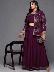 Burgundy & Gold Printed Plus Size Ethnic Co-ords-AP-AHBLSKJK-COMBO-572