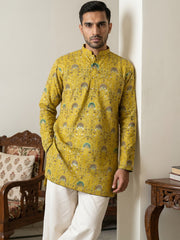 Silk Blend Foil Print Kurta ( 65KO 5587Mustard )