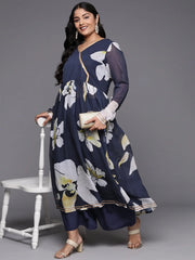 Plus Size Floral Printed Zari Angrakha Kurta with Palazzos-AP-AHKUPZ-COMBO-568