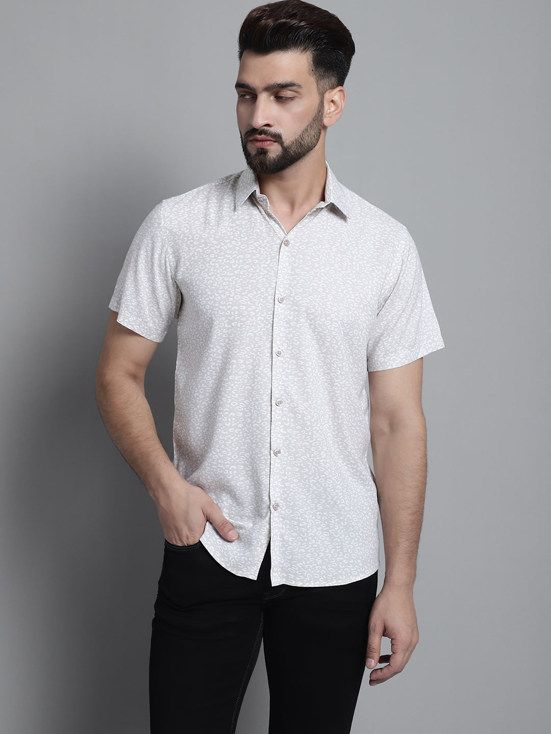 DesiQlo Men Printed Formal Shirt - Beige