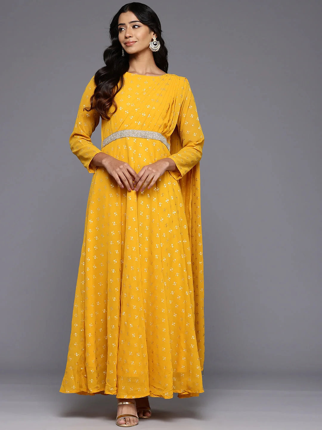 Ethnic Motifs Printed Boat Neck Layered Maxi Gown-AHEDGRFP-247
