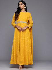 Ethnic Motifs Printed Boat Neck Layered Maxi Gown-AHEDGRFP-247