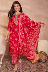Pink Silk Blend Printed Ethnic Motifs Straight Kurta Set PKSKD3229