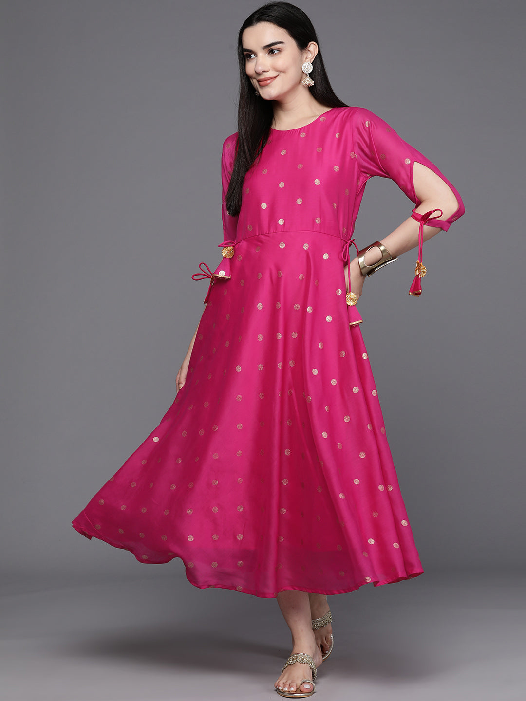 Foil Printed Midi Dress - Indian Dresses Online | A-Line Cut