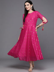 Women Foil Printed A-Line Midi Ethnic Dress-AHEDCHGP-200