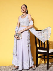 Blue & White Printed Ready to Wear Lehenga & Blouse With Dupatta-AHTPDUSK-COMBO-547-FF