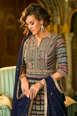MultiColor Georgette Embroidered With Hand Work Gown With Dupatta VKSET1543