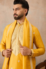 Yellow Silk Blend Solid Embroidered Kurta And Trouser With Dupatta MKPD1015