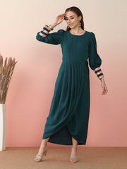 Puff Sleeves Maxi Ethnic Dress-AHEDCRPL-246-ICH