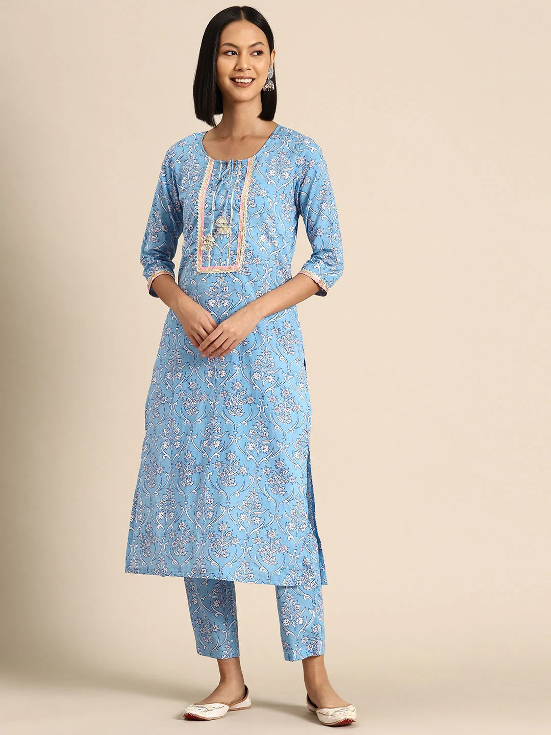 Light Blue Print Kurta Pyajama with Gota Work | Stylish Shirts