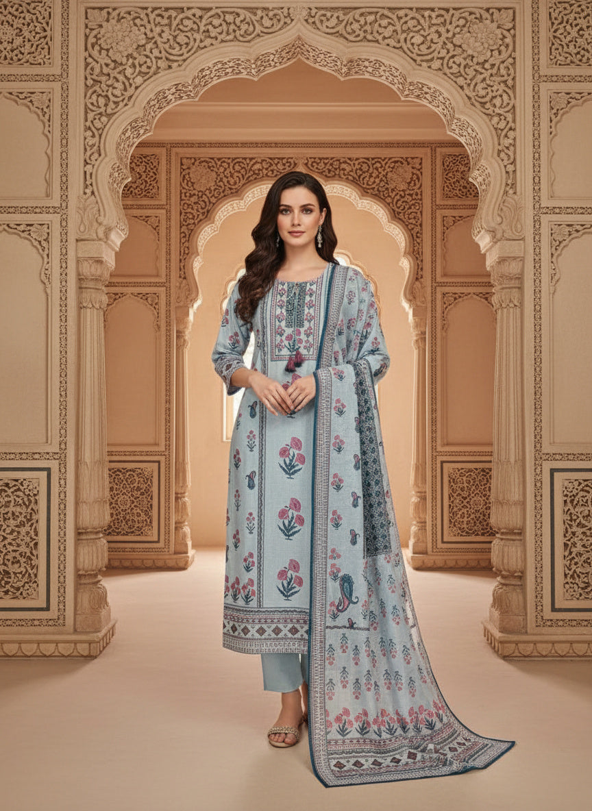 Cotton Blend Kurta Set for Women - Grey | MLWSHKS9282GRY | DesiQlo