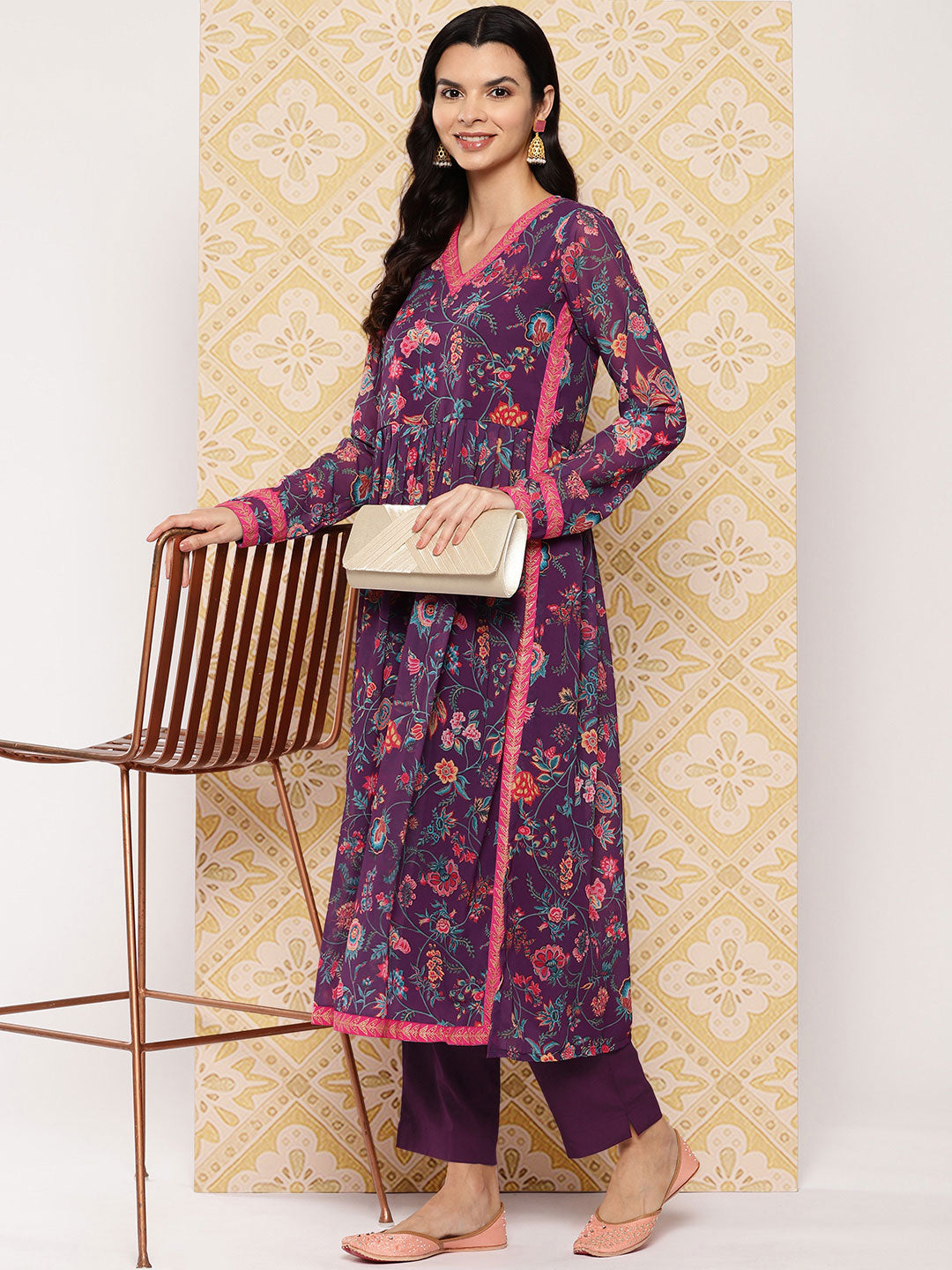 Purple Floral Kurta Set - Layered Designer Kurta Sets for Women