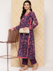 Purple Floral Printed Layered Kurta with Trousers-AHKUPN-Combo-838-ICH